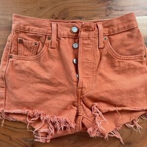 Levi's Burnt Orange Frayed Jean Shorts